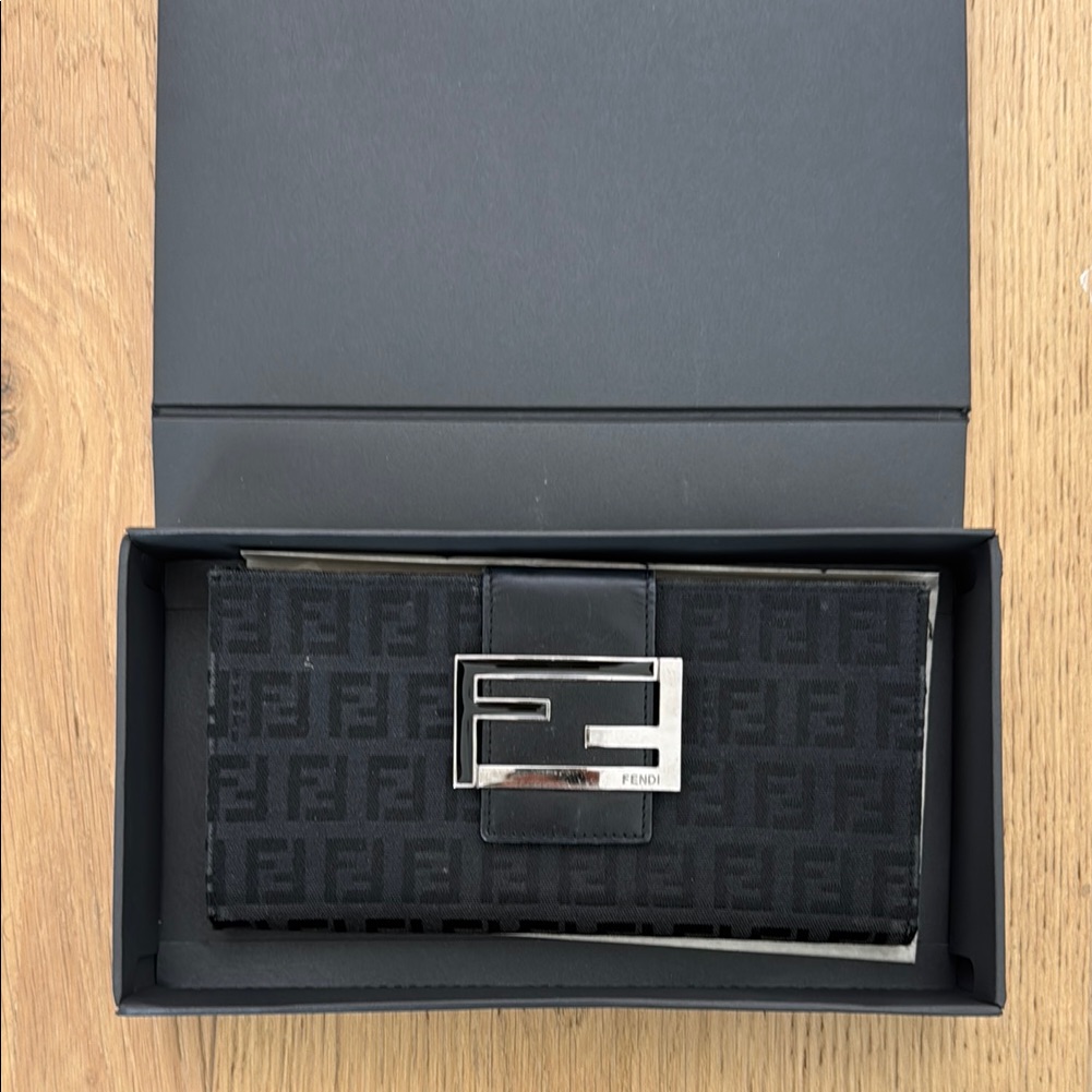 Vintage Fendi Black And Silver Logo Wallet